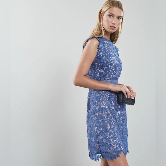Reiss Maika Blue Floral Lace Open Back Dress Size 10 Cocktail Wedding Guest - Picture 6 of 14